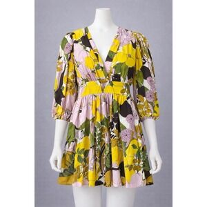 La DoubleJ Dress M Multicolor Big Flower Margherita Voile Mini Silk Designer NEW